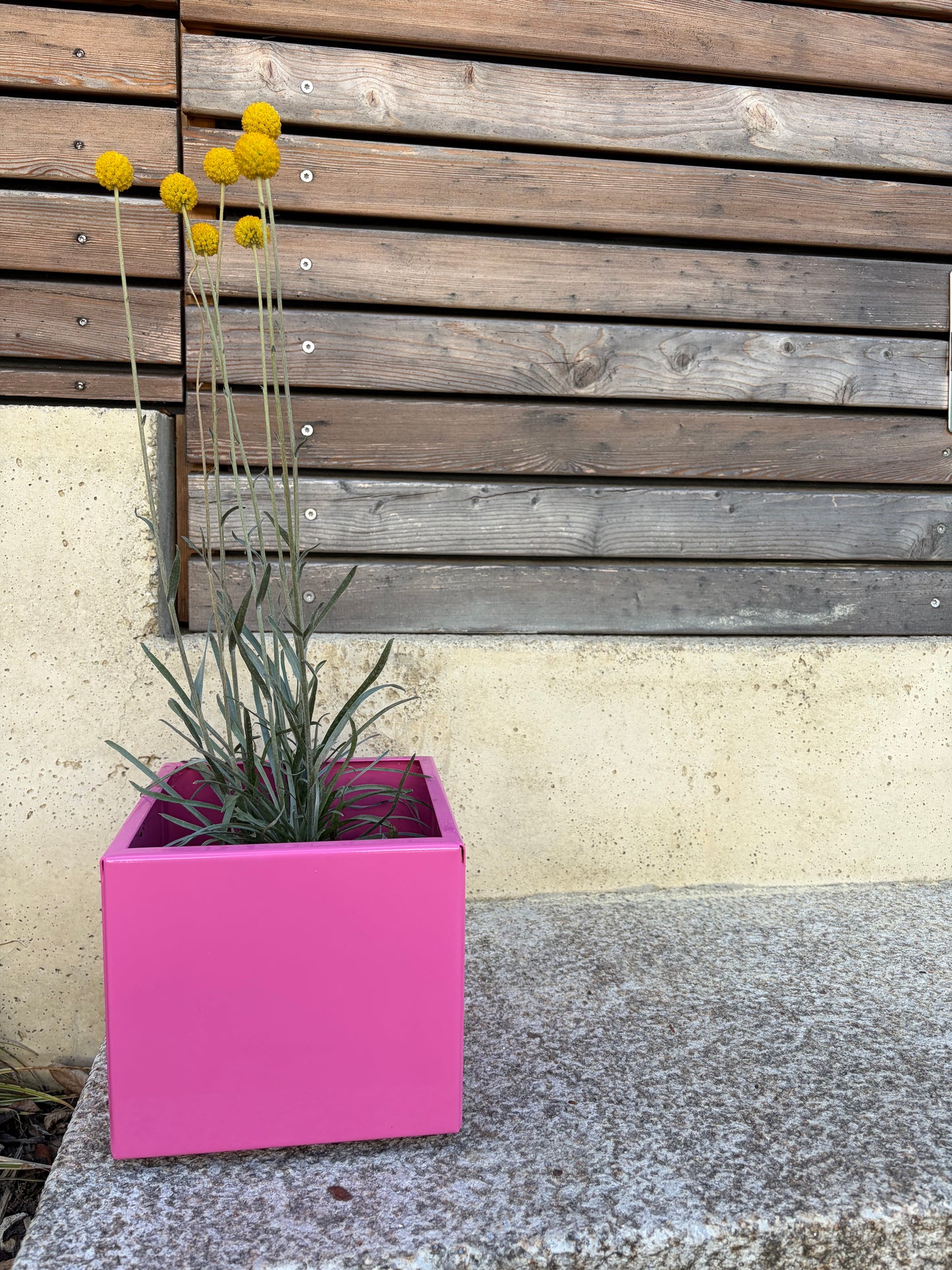 Metallübertopf pink quadratisch wetterfest rostfrei klein 20x20x20cm