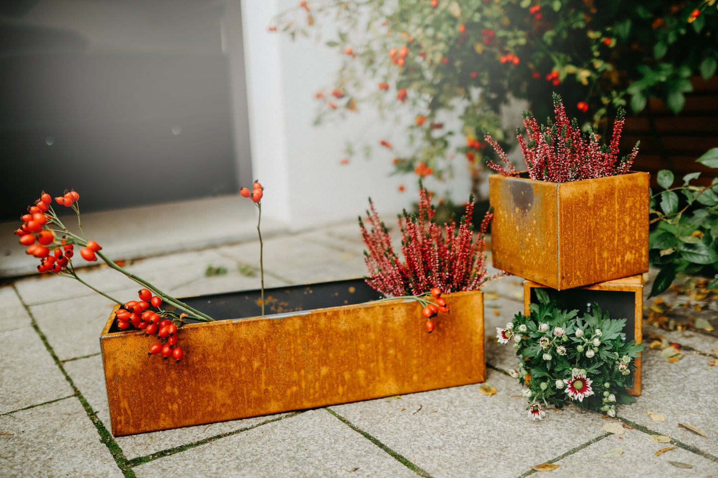 Blumentopf & Blumenkasten small Cortenstahl Set